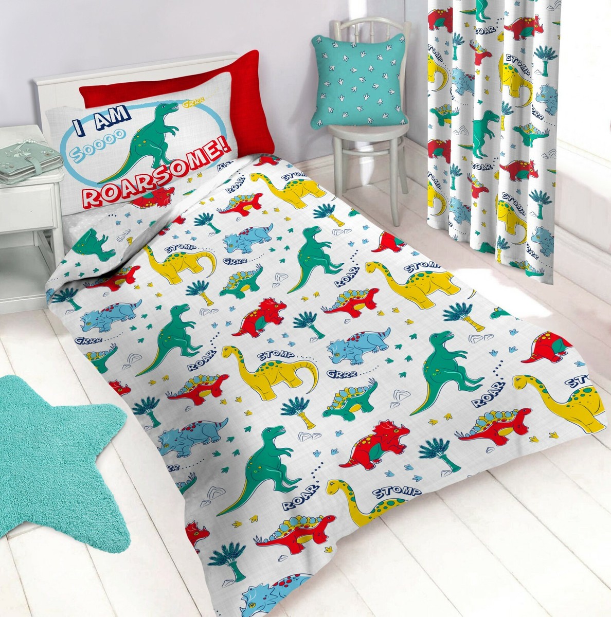 Bedroom Dinosaur Duvet And Pillowcase Set Dino Bedding Set T-Rex