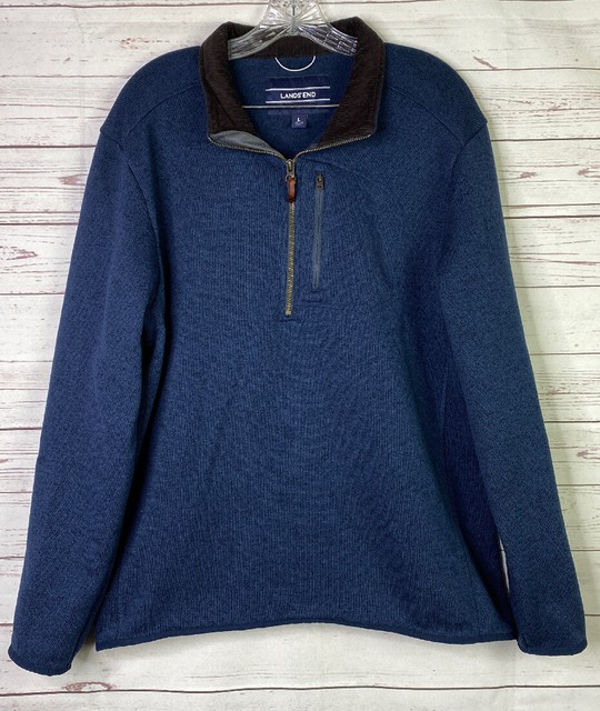 Lands End Men's Blue Thick Half Zip Pullover Sweater Sz L Corduroy