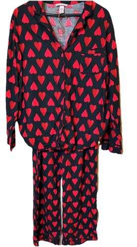 Victoria Secret XL Hearts Red Black Pj Set Pants Long Sleeve Plus - Picture 4 of 8