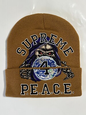 SUPREME PEACE EMBROIDERED BEANIE (TAN) FW23 JACKET BOX LOGO BIG