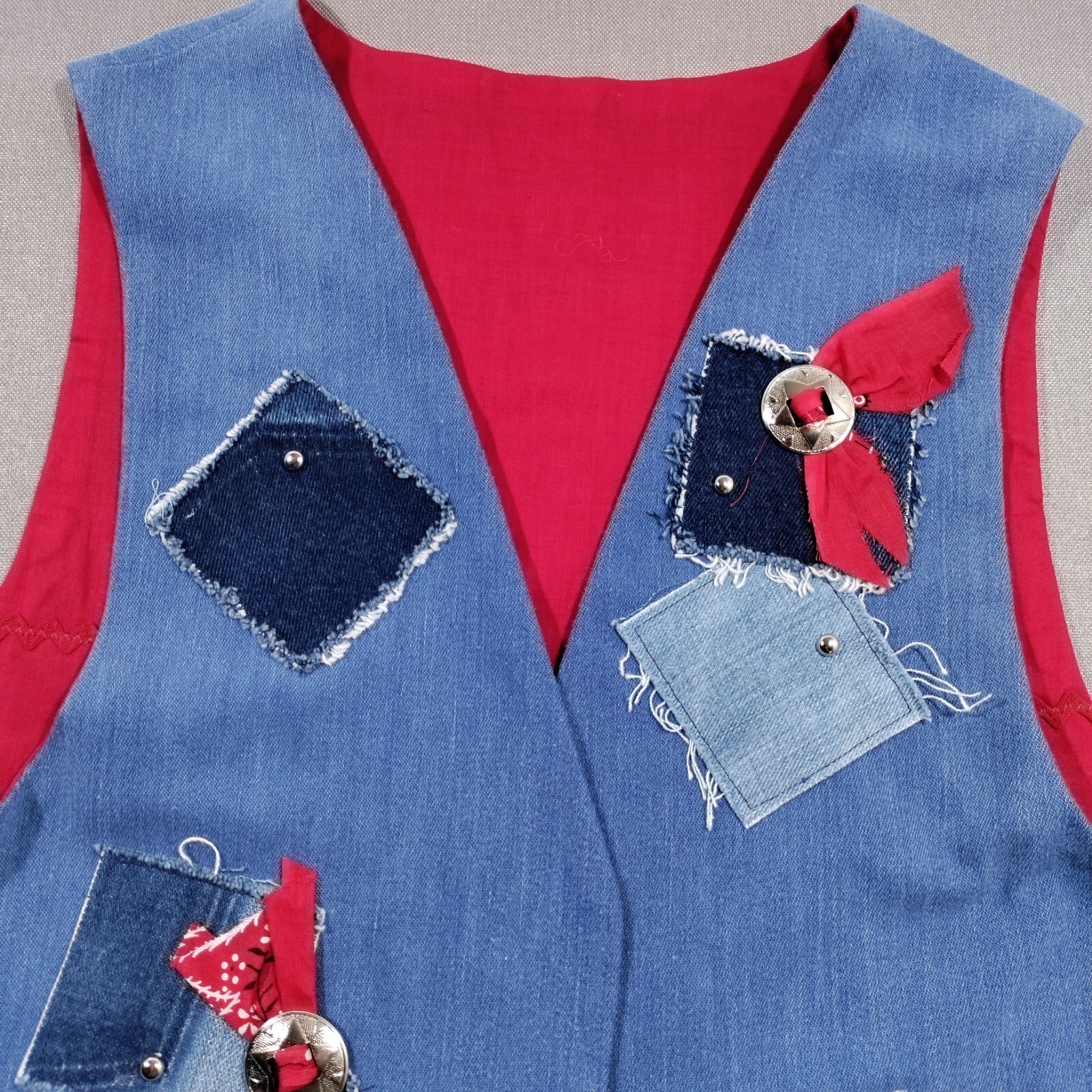 Vtg Handmade Grannycore Denim Patchwork Vest Larg… - image 7
