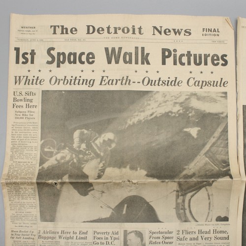 3 periódicos de prensa gratuitos de colección Space Walk Orbit Moon Landing Glenn Detroit News - Imagen 6 de 10