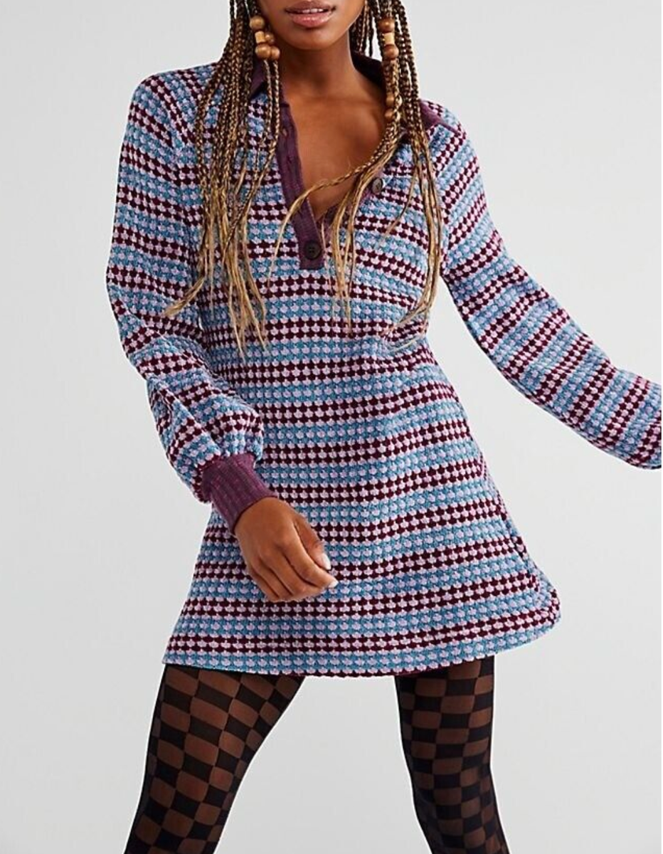 free people maggie mini dress NEW FREE PEOPLE MAGGIE MINI DRESS IN TWILIGHT CHINELLE BOHO MOD RETRO MEDIUM