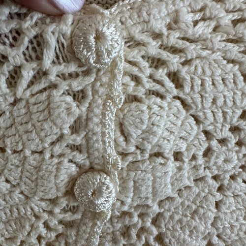 Vintage Newport News Crochet Cardigan Sweater Small Cream Boxy Crop - Picture 6 of 12