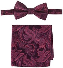 mens Classic Pretied Bow Tie With Pocket Square Regular Burgundy
