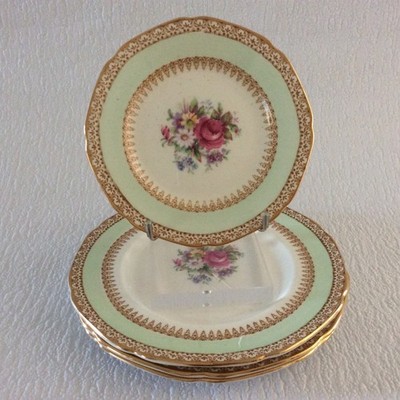 Seltene Vintage Paragon Seite & Butter Teller x4 - mintgrün floral - Royal Warrant