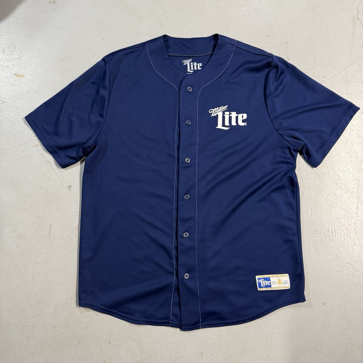 Miller Lite Baseball Jersey Shirt Mens XL Blue Double Sided Miller 