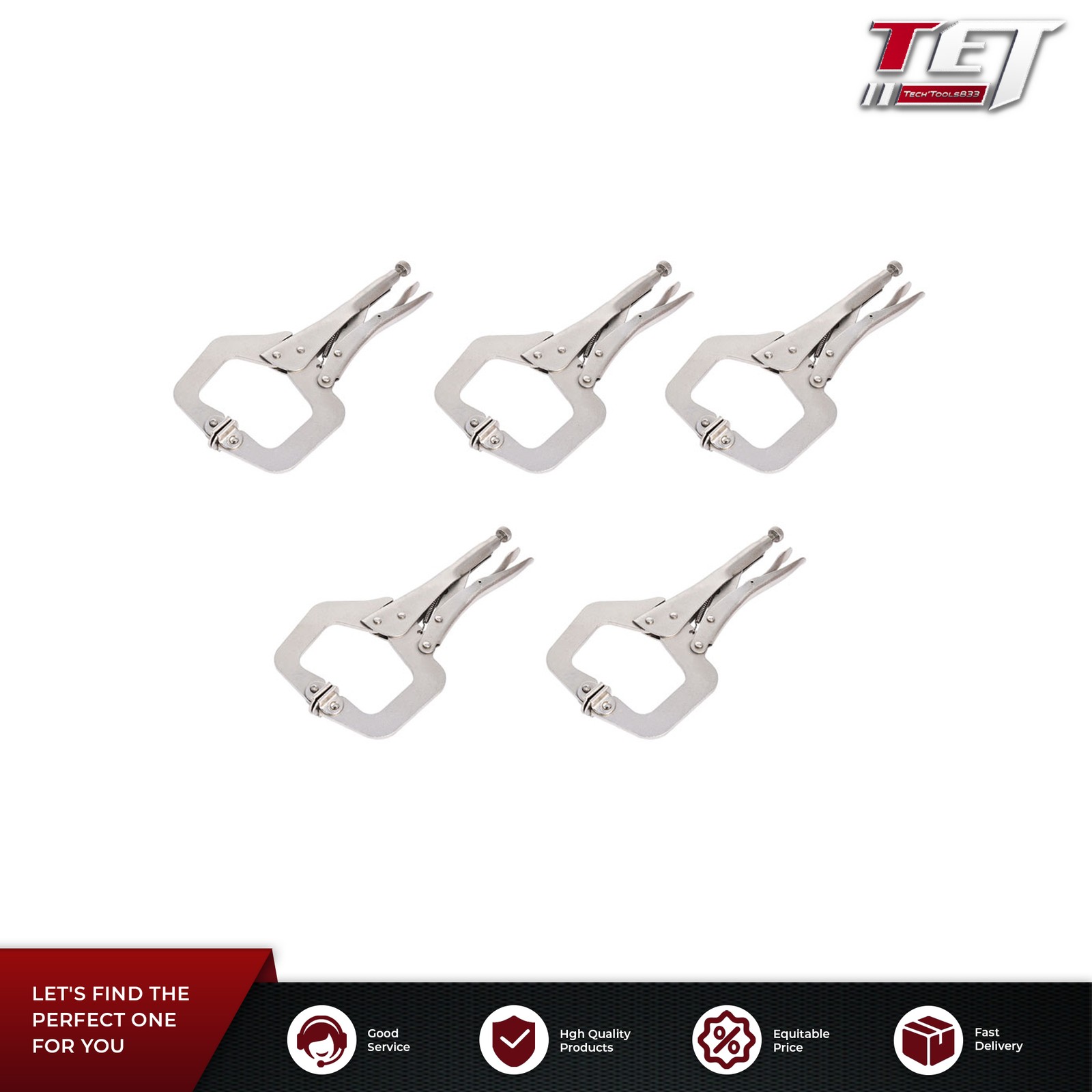 11'' 5Pcs C-Clamp Locking Vise Grip Pliers w/ Swivel Jaw Pad Welding Hand Tool