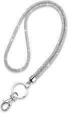 SAVORI Key Lanyard For Women, Rhinestone Bling ID Card Holder White