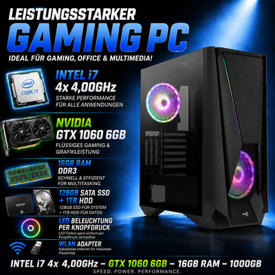 Gaming PC - intel i7 4x 4,00GHz - 16GB RAM - NVIDIA GTX 1060 6GB - 1000GB