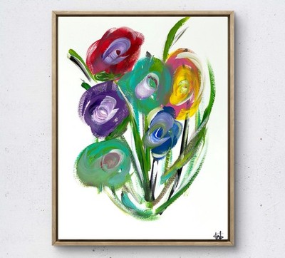Bouquet flowers modern impressionism wall art painting 14X11 Gallery Paper