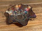VINTAGE FENTON CARNIVAL GLASS AMETHYST HOLLY & BERRY BOWL 9"