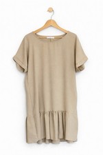 Measures UK 12-14 Beige Short Sleeve Floaty Chiffon Shift Tunic Summer Dress
