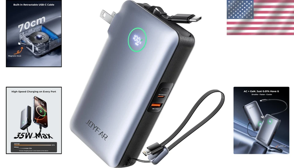 Banco de alimentación cargador portátil - Paquete de baterías Travel Essentials 35W enchufe de CA GaN... Foto 2 de 4