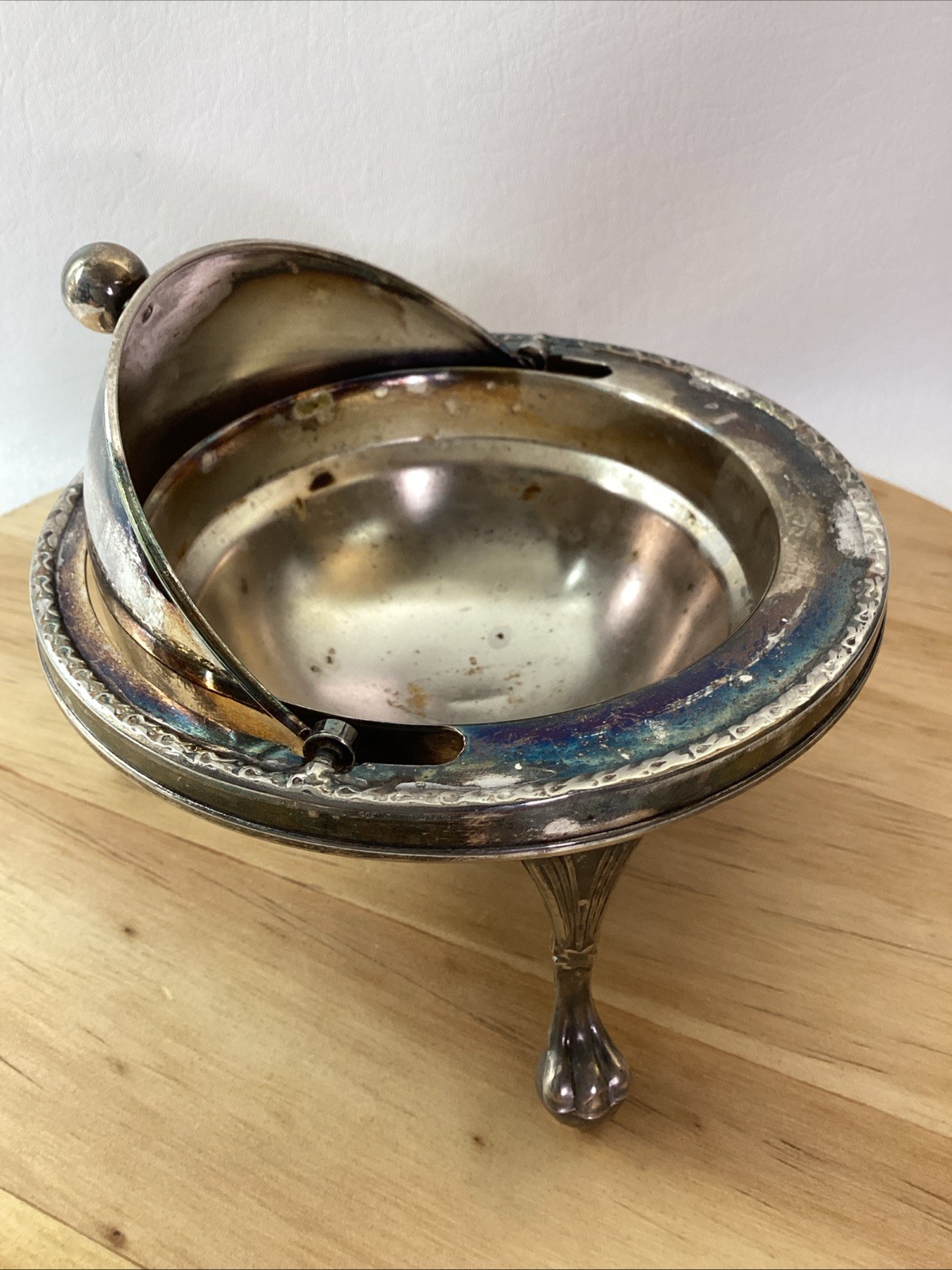 Vintage Silverplate Butter Caviar Server Swivel Dome Top  Filigree Legs England