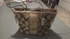 Bolso de Mano Coach Caqui Signature Rayas Metálico 13280 Bolso de Hombro Cartera