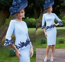 Sky Blue Mother of the Bride Dress O-Neck Long Sleeves Lace Applique Party Gowns