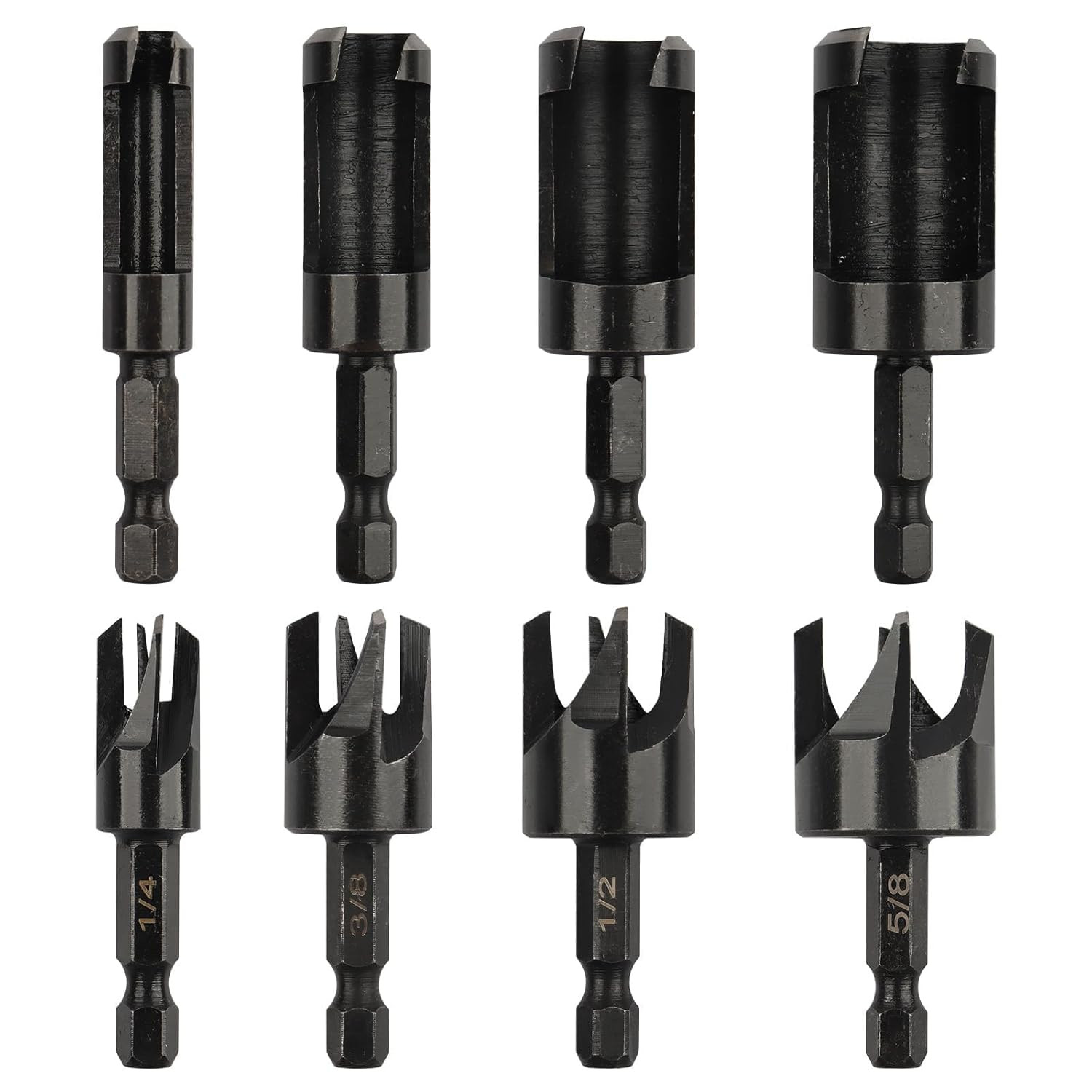 8 Pack Wood Plug Cutter Drill Bit Set, Straight and Tapered Taper Cutting Tool 1