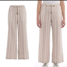 Max Mara Weekend Medium WhiteBurgundy Striped Linen Blend Mid Rise Wide Leg Pant