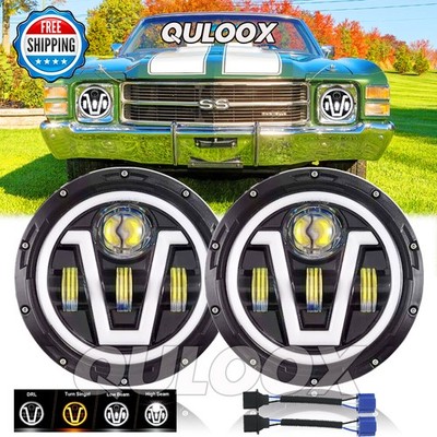 For Chevy Chevelle SS 1971-1973 Pair 7'' inch LED Round Headlight High-Low Beams