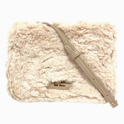 Samantha Thavasa Petit Shoulder Bag Pochette Wallet Pouch Fur Logo Beige Women