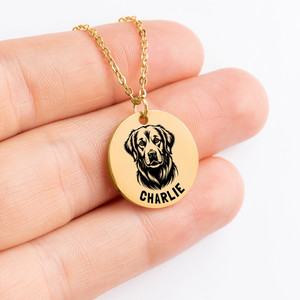 Authentic Personalized engraved Golden Retriever necklace box with sweet mesage card