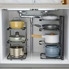 Adjustable Pot Rack Organizer Stainless Steel Pan Holder Kitchen Storage Shelf