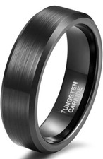 6mm Tungsten Ring Wedding Band 10.6 Black Bevel Edges Brushed Comfort Fit