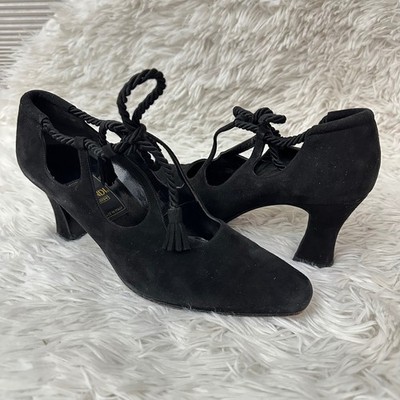 Fendi Scarpe Black Suede Cage Tie up Pumps Size 7 M Italy