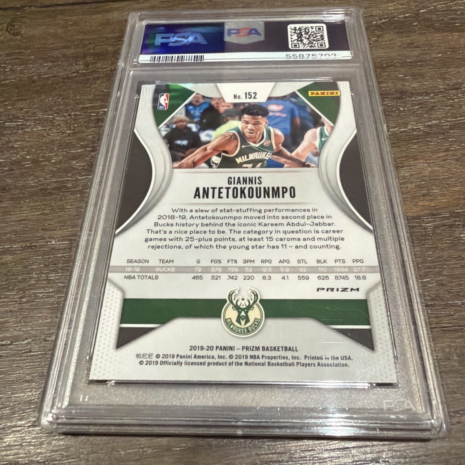 Giannis Antetokounmpo 2019 Panini Prizm Orange Ice #152 PSA 10 Gem Mint view 2