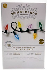 Wondershop 60 LED Faceted C6 Christmas String Lights/Twinkling/Multi-color - NEW
