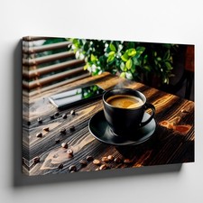 Wall Art Close-up Shot Of A Steaming Cup Of Coffee In A Canvas Print Home Decor