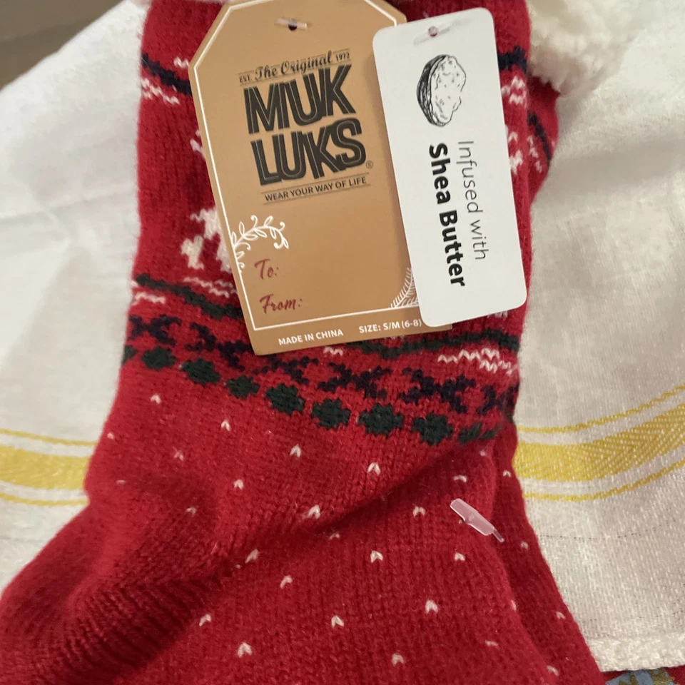 Calcetines Zapatilla Muk Luks Manteca de Karité Estilo Cabina Rojo Talla S/M (6-8) Reno Nuevos Foto 2 de 4