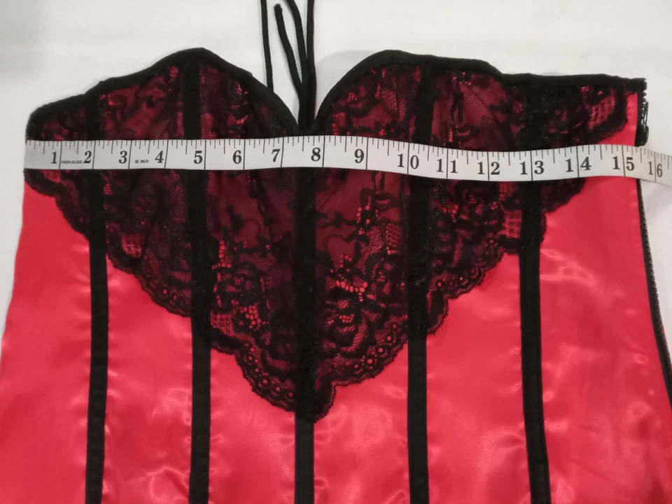 DREAMGIRL Corsé Bustier Sin Tirantes Talla 36 Rojo Negro Encaje Deshuesado Cremallera Inalámbrico  Foto 4 de 4