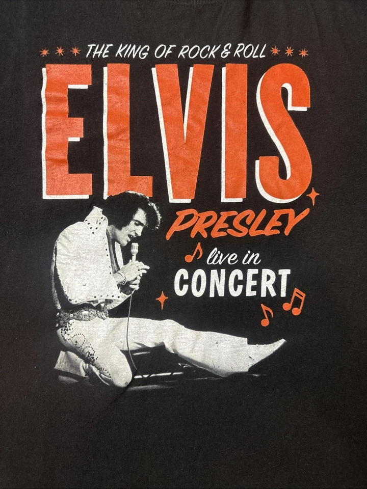 Camisa Elvis Presley Live in Concert Camiseta Negra Estampado Gráfico Talla 2XL Foto 3 de 4