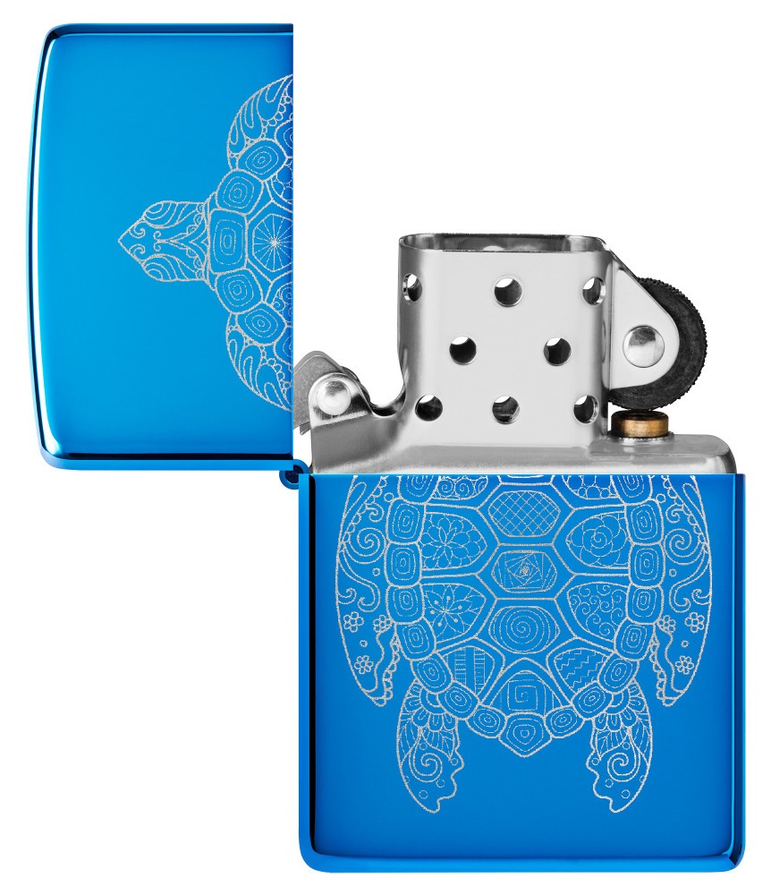 Zippo Zen Turtle Design High Polish Blue Windproof Pocket Lighter, 46177-000003