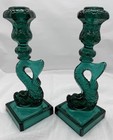Vintage 💚🩵Imperial MMA Koi Dolphin/Koi Glass Candlesticks 11” Teal Green — photo 4