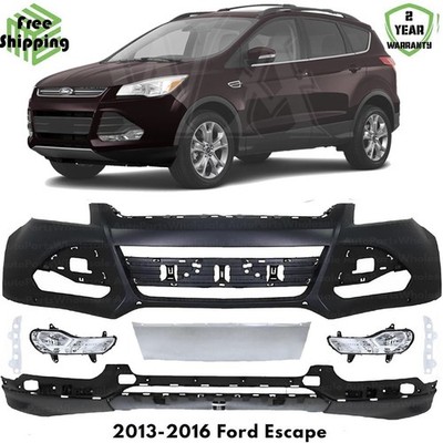 Front Bumper Cover Fascia & Fog Light Assembly Kit For 2013-2016 Ford Escape
