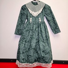 Vintage Rare Editions Forest Green Dress 8 Girls Lace Bib Collar Cottage Core