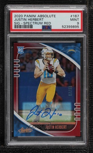 2020 Absolute Signatures Red Spectrum /50 Justin Herbert PSA 9 Rookie Auto RC