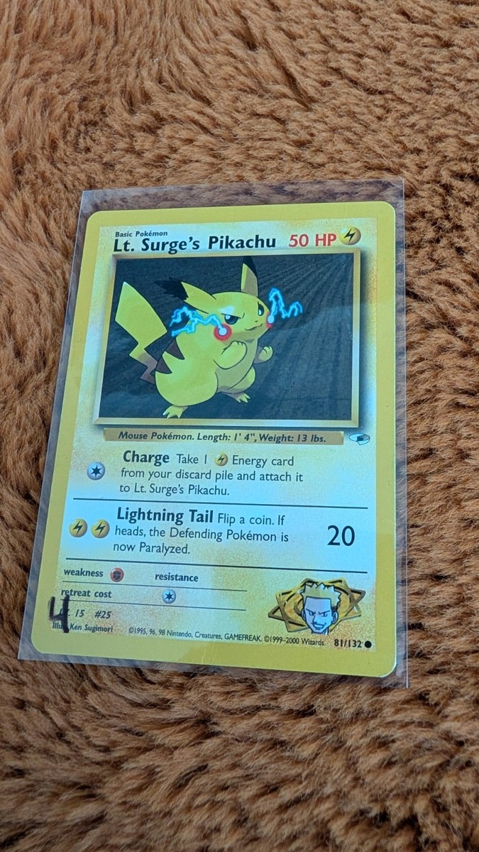 Pokemon Card LT Surges Pikachu 81/132 Gym Heroes LP