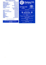 Chelsea Fixture Card 1991-1992