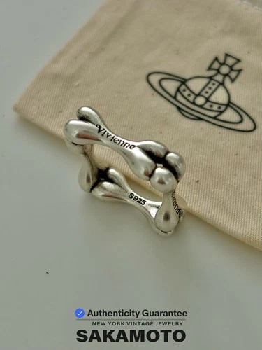 Vivienne Westwood Sterling Silver Bone Ring S925 Square Band Vintage - Size us 8