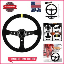 13.6 Deep Dish Racing Steering Wheel For Cars Atvs - Black Suede 13.6 Deep Dish Racing Steering Wheel For Cars Atvs - Black Suede