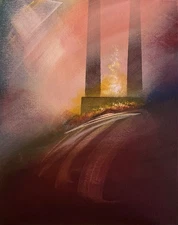 Original surrealist/expressionist mystical landscape painting, acrylic on canvas