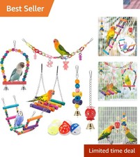 Bird Parakeet Toys - Swing Hanging Standing Chewing Hammock Climbing Ladder B...