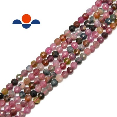 Multi Color Tourmaline Faceted Flat Coin Beads 4mm 15.5'' Strand