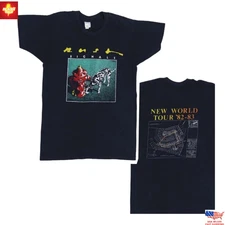Trending 1982 Rush Signals New World Tour T-Shirt Unisex Black Cotton 2Sides Tee