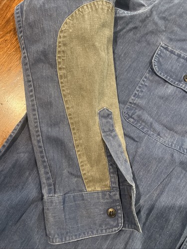 Camicia vintage LL Bean tela con bottoni uomo XL gomitiere sole sbiadito blu made in USA - Foto 2 di 8