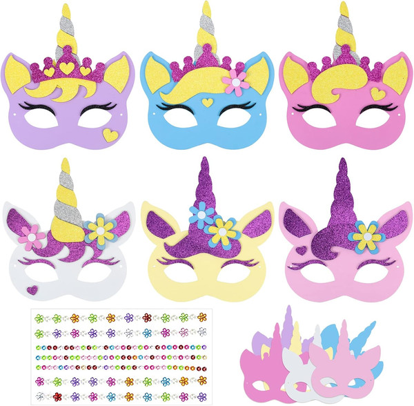 6 Einhorn Masken Bastelsets FüR Kinder Kreative Kunsthandwerk Diy Bastelhandwerk-image